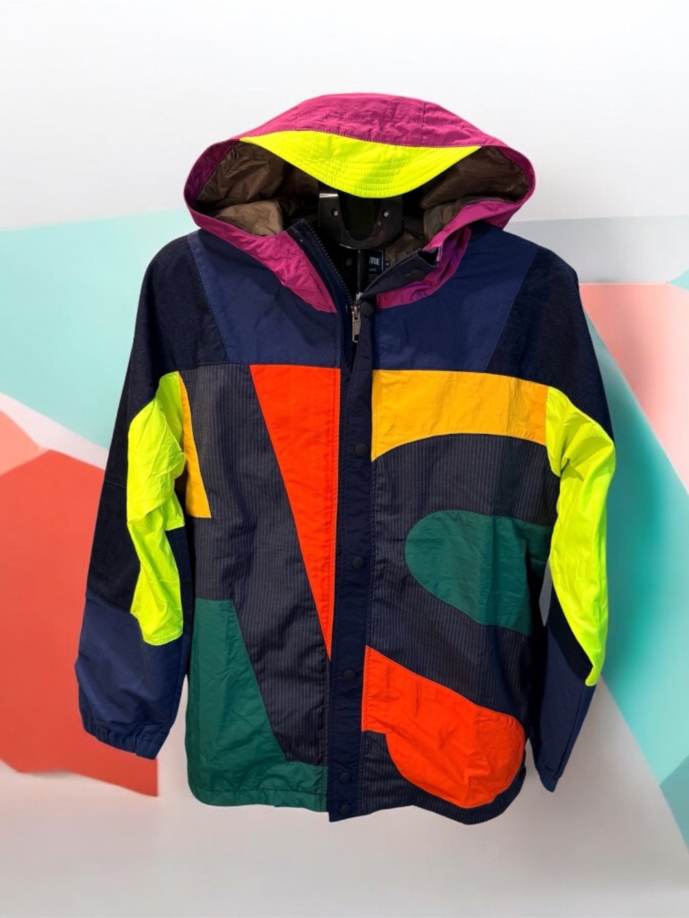 AlphaStyle Multicolor Patchwork Hooded Jacket Men’s Size M NWT